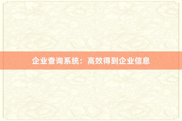 企业查询系统：高效得到企业信息